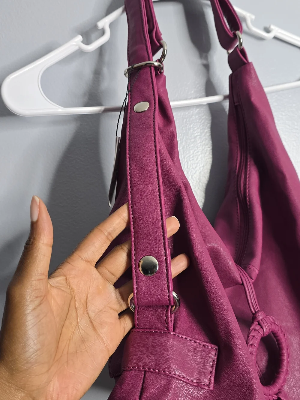 NWT Magenta Faux Leather Ring Tassel Hobo Shoulder Bag